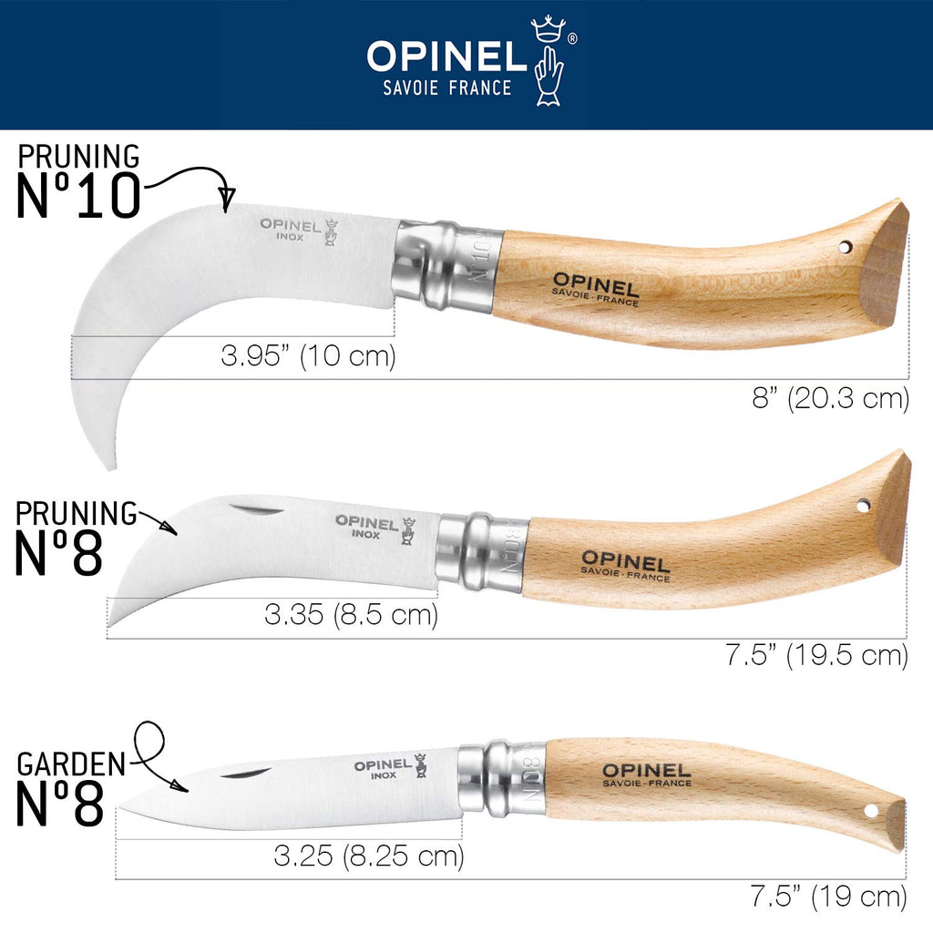 Opinel No. 10 Pruning Folding Knife - Stainless Steel for Pruning, Grafting, Orchards, Vineyards, and Gardening