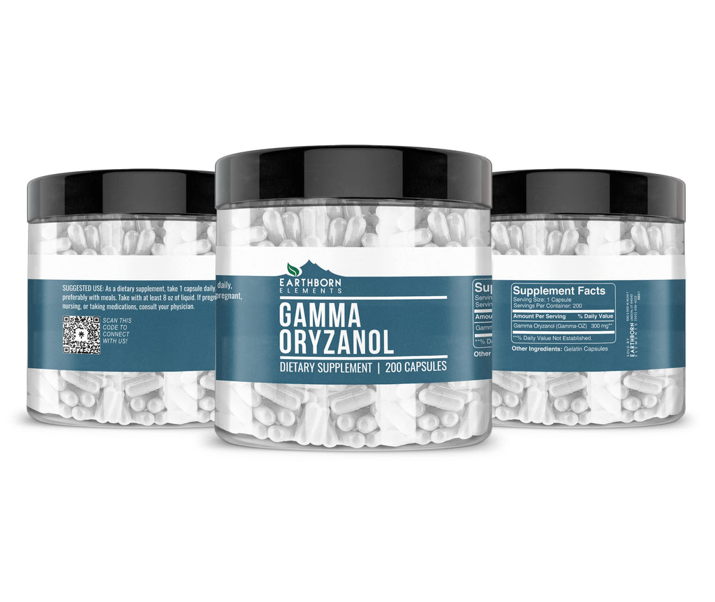 Earthborn Elements Gamma Oryzanol 200 Capsules, Pure & Undiluted, No Additives