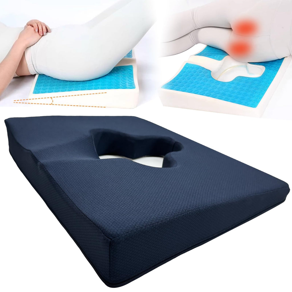 FoKon Gel Wheelchair Seat Cushion,Bed Sore Cushions for Butt,hemorrhoid Pillow,Sciatica,Back,Coccyx,Pressure Sore/Ulcer Pain Relief Butt Pillow,Ergonomic Chair Cushion, Anti-Slip&Washable Cover(Blue)