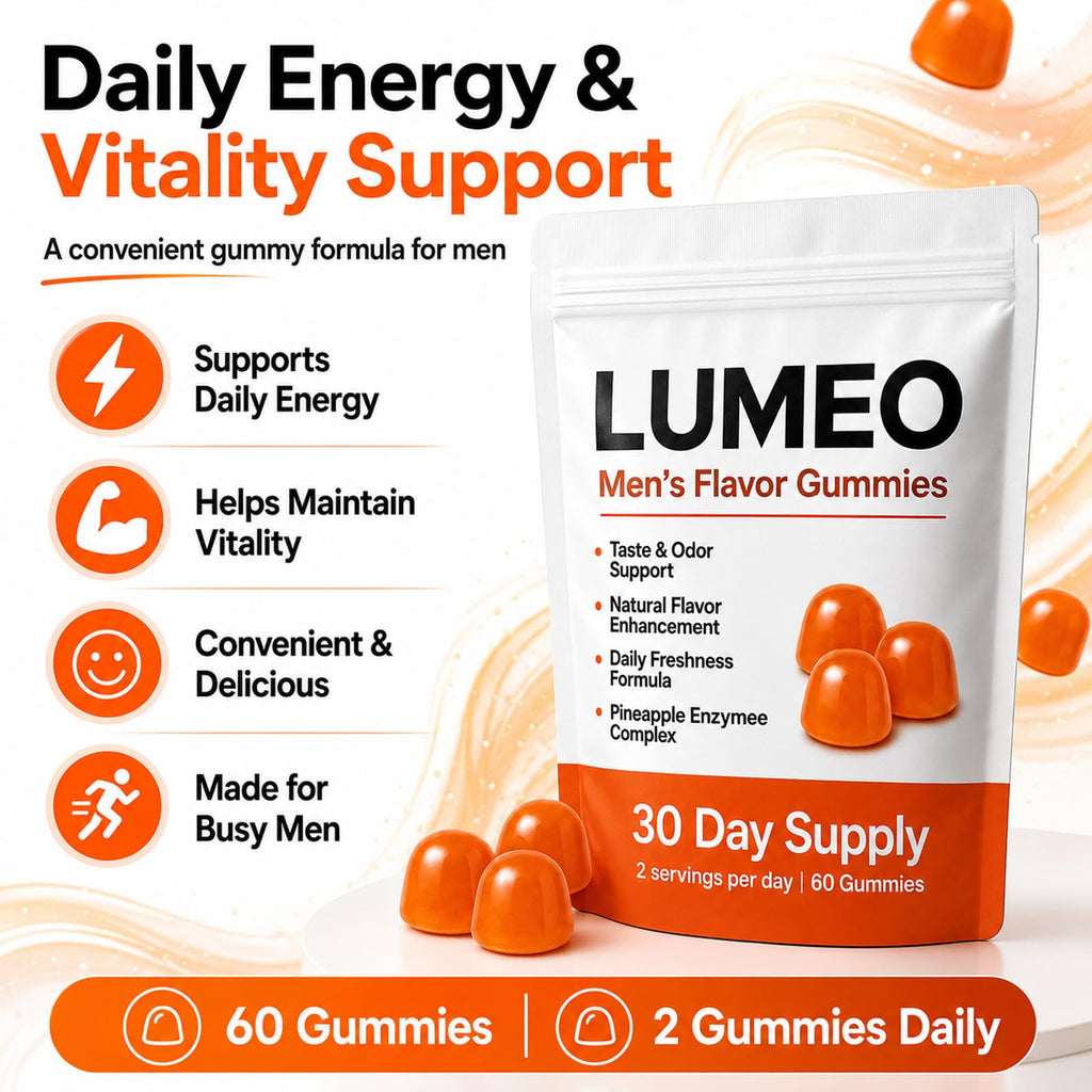 KWEZTY Lumeo Men’S Flavor Gummies, Lumeo Gummies, with Bromelain, Vitamin C, Enhances Taste & Scent Naturally, Energy & Vitality Support, Non-GMO, Gluten-Free, 60 Gummies