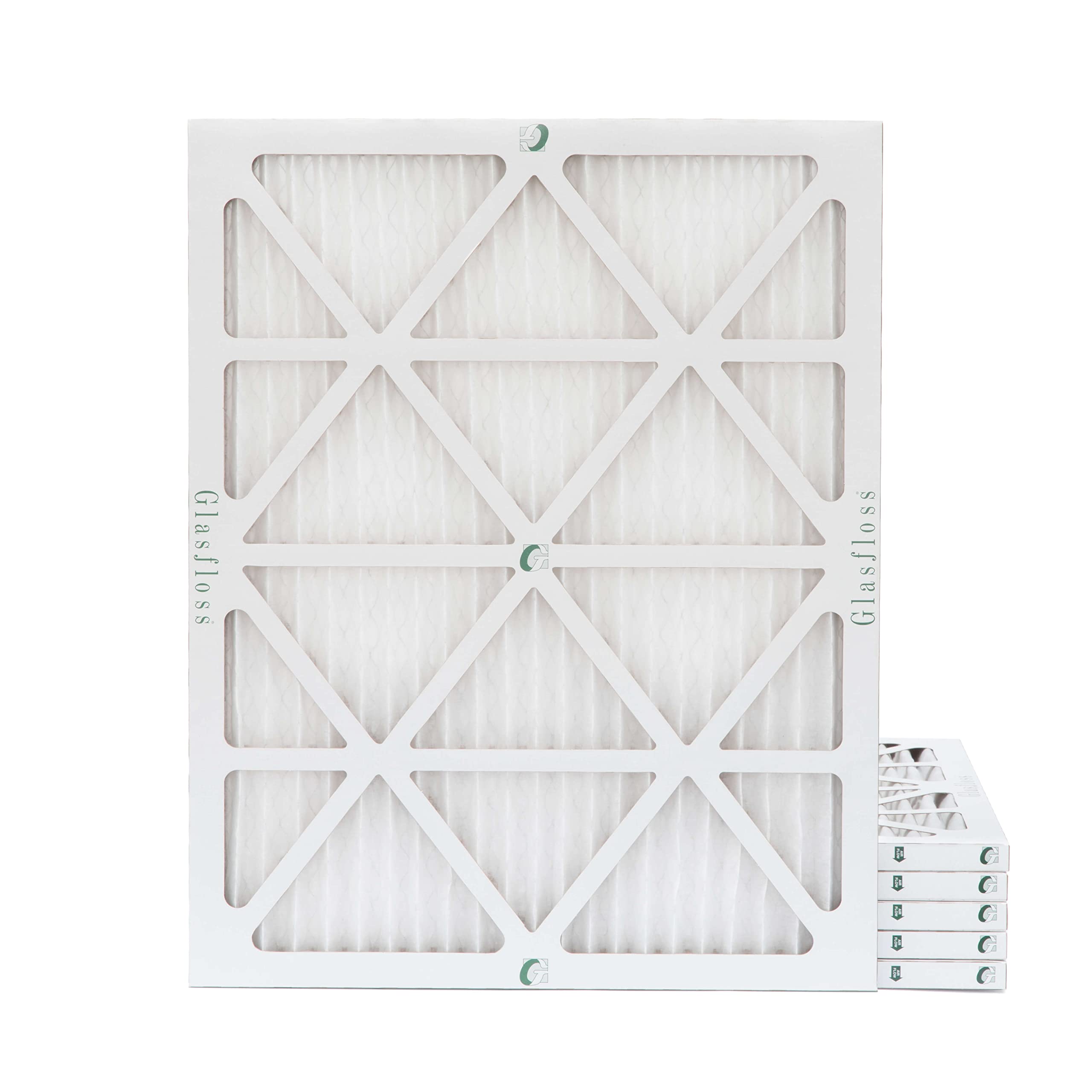Glasfloss 20x25x1 MERV 10 (FPR 5-6) Pleated Air Filters Box of 6. Actual Size: 19-1/2 x 24-1/2 x 7/8