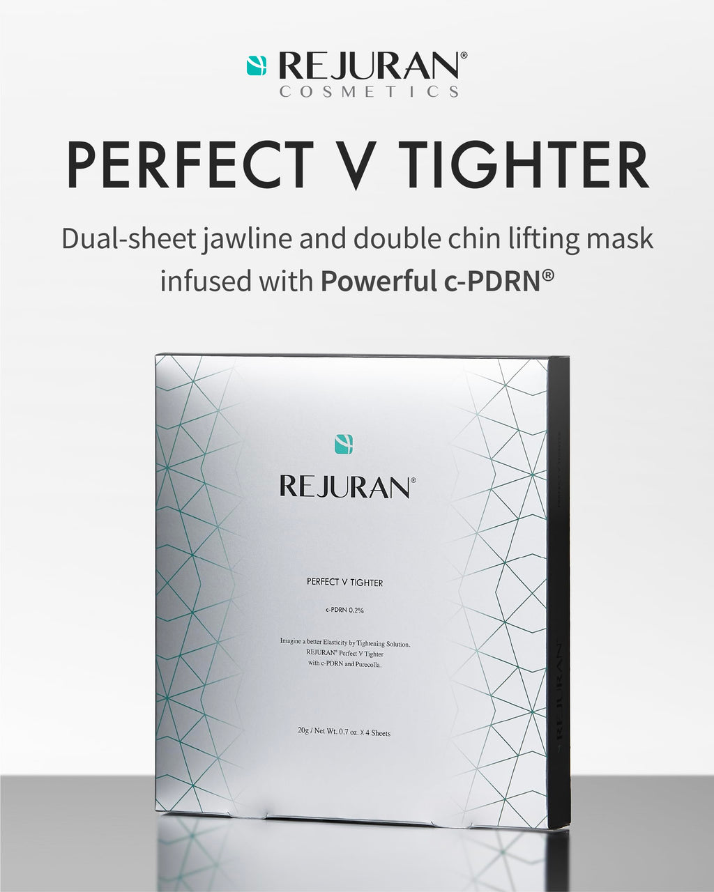 REJURAN® Perfect V Tighter Dual-Sheet Lifting Sheet Mask, c-PDRN® (4ea) – Face & Jawline Lifting and Firming Original PDRN & Purecolla, Deep Moisturizing, Skin Tightening Anti-Aging Korean Skin Care