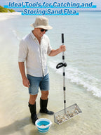 69in Effortless Sand Flea Rake Kit - Anti-Rust Stainless Steel Shark Tooth Sifter with The Narrow Shovel, Mesh Sand Scoop & Bucket, Sands Sifter Shelling Tools for Beach Metal Detecting Beachcombing