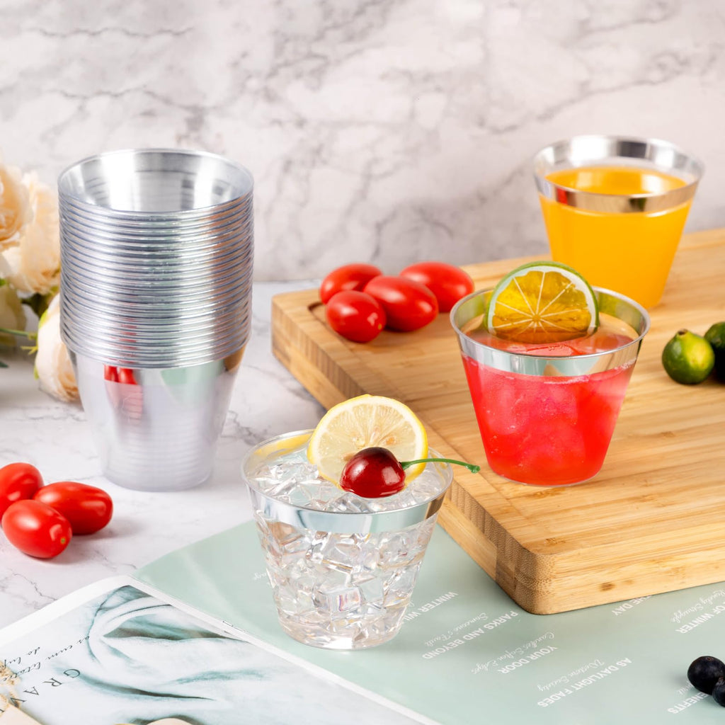Goodluck 50PCS 9oz Plastic Cups for Party, Disposable Silver Plastic Cups