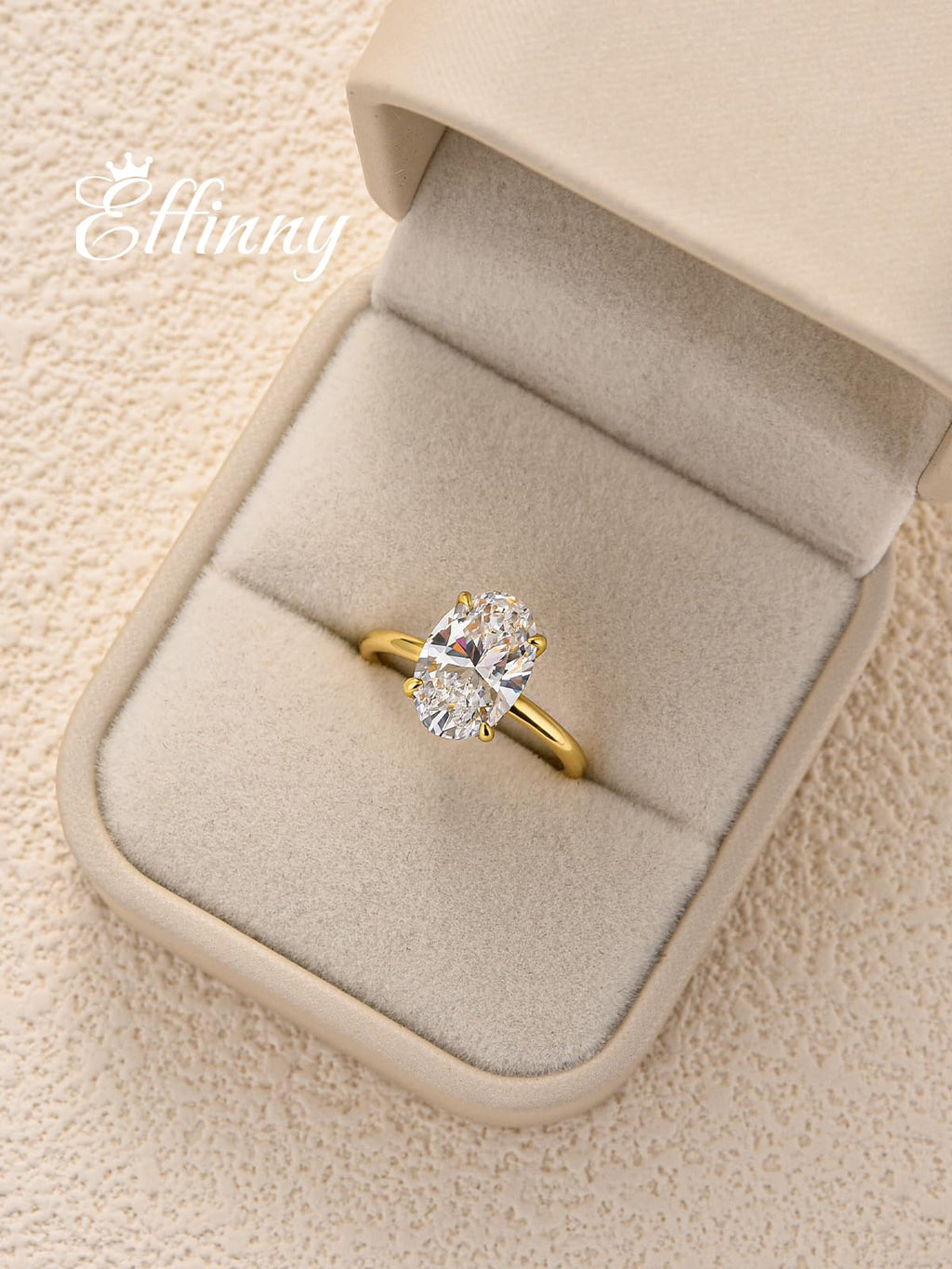Effinny 3.5 Carat Elongated Oval Cut Engagement Ring for Women,925 Sterling Silver Solitaire Promise Ring (3.5ct,Golden, 5)