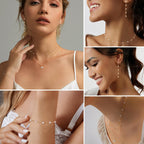 HERIER Gold Jewelry Set for Women Dainty Pearl Necklace for Women 14K Gold Plated Pearl Necklace and Earring Set Drop Earrings Bracelets Trendy Bride Jewelry