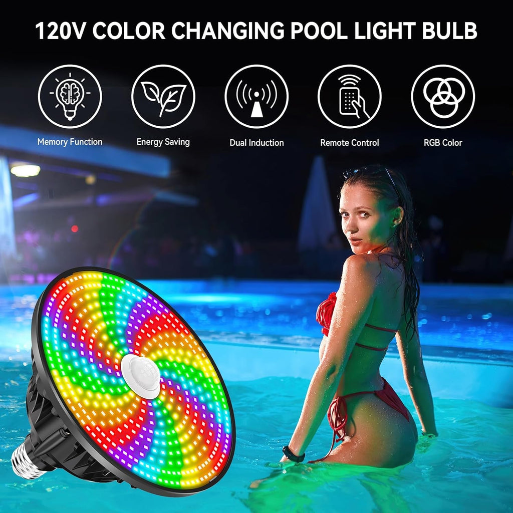 CEDIO LED Pool Light Bulb for Inground Pool, 2026 Upgraded 120V RGB Color Changing Pool Lights Underwater Pool Light with Remote Control, E26/E27 Replacement Pool Light (Pool Light Bulb Black)