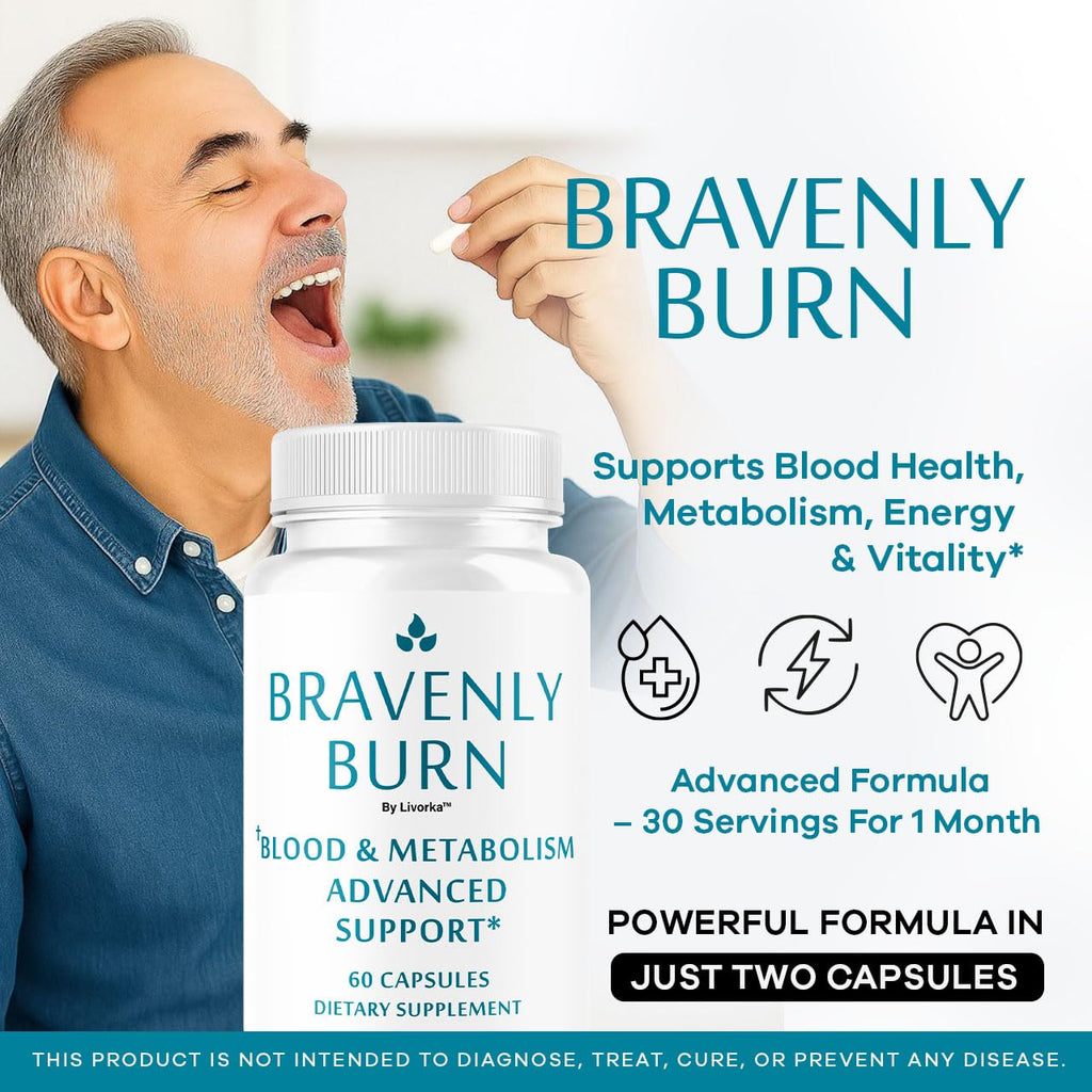 Bravenly Burn Pills - Official BravenlyBurn Capsules Supplement Support Premium Advanced Formula All Natural Digestive Support for Gut Health Overall & Wellness, 60 Capsules for 1 Month