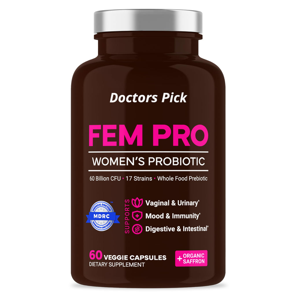 Doctors Pick Fem Pro Probiotics for Women. 17 Clinically Effective Strains for Vaginal, Digestive & Immune Support, Urinary Tract Health, pH Balance and Mood. 60 Veggie Capsules, 2 Month Supply
