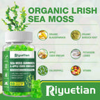 Riyuetian 2 Pack Sea Moss Gummies - 120 Vegan Irish Moss Gummy Bears - Made with Natural & Organic Sea Moss Gel, Bladderwrack & Burdock Root - Seamoss Supplement for Energy, Immune Support