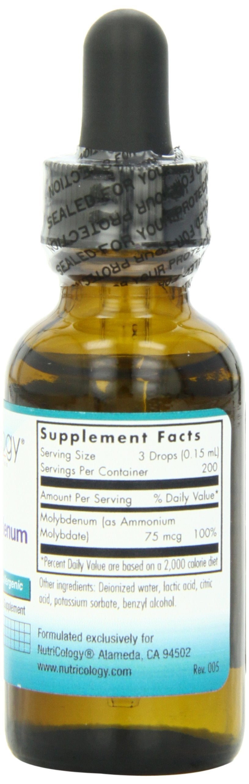 NutriCology Liquid Molybdenum - Trace Mineral Drops - 25 mcg Molybdenum Per Drop - Sulfur & Metabolism Support - Hypoallergenic - 200 Servings - 1 fl oz
