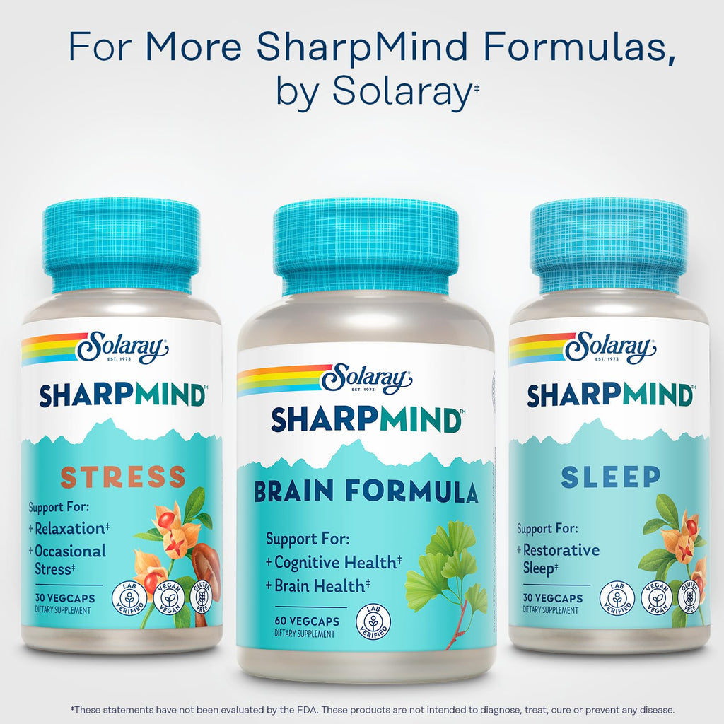 SOLARAY SharpMind Brain Support Formula - Nootropic Brain Supplements - Cognitive and Brain Health Support with Ginkgo Biloba - 60-Day Guarantee, 60 Servings, 60 VegCaps