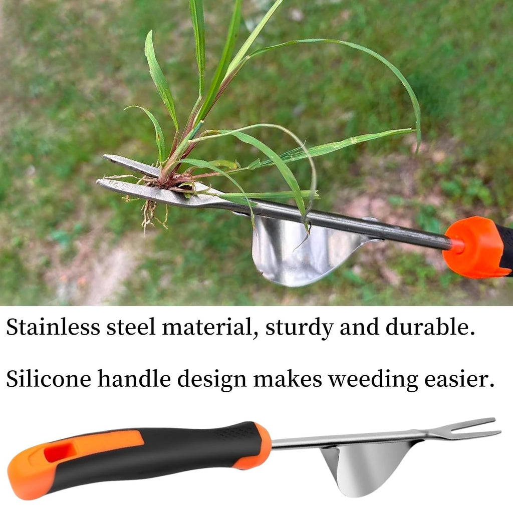 ANGKMA Weed Puller Tool， New Garden Weeder Tool Stainless Steel Hand Weeder Tool,4 Teethes Dual Purpose Weed Remover Tool Weeding Tools for Gardening(2PCS)