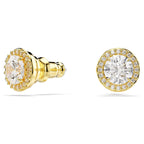Swarovski Una Stud Earrings, Round Cut, Gold Tone, Gold-Tone Finished
