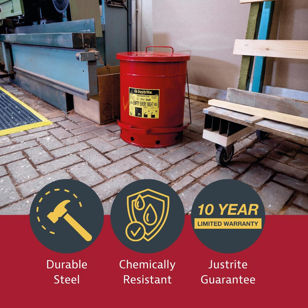 Justrite 10 Gallon Galvanized Steel Oily Waste Can