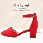 LAURMOSA Heels for Girls Closed Toe Red Dress Shoes Low Heel Block Pumps Platform Shoes Dorothy Halloween Christmas Party High Heel Chunky Wedding for Toddler Little Big Kids(L1012Red 4)