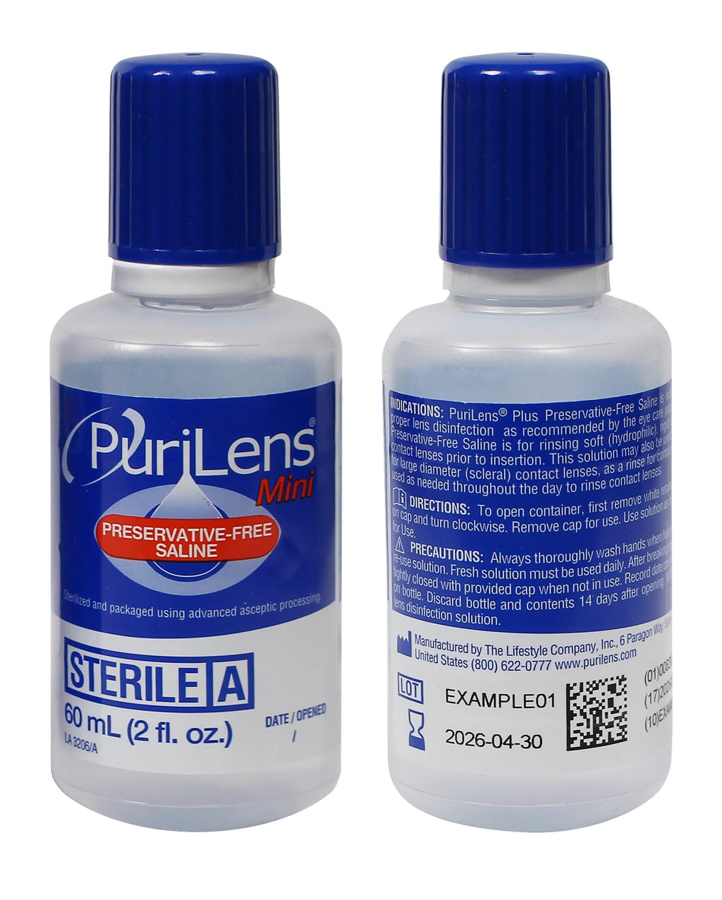 Purilens Mini Preservative-Free Contact Lens Saline 60ml (2 fl. oz.) 6 Pack