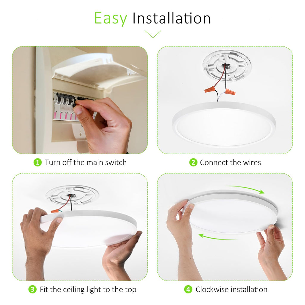 LUMLLSAJI 6 Pack LED Flush Mount Ceiling Light, 24W Ultra Thin Round White 3000k/4000k/6500k 3 Color Temperatures Adjusted 12 Inch Modern Ceiling Lights for Bedroom Bathroom Kitchen