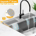 24'' Folding Faucet Mat for Kitchen Sink Splash Guard[7° Slope Fast Self-draining][Snap Lock Fit] Kitchen Sink Faucet Mat Splash Guard Kitchen Sink Area Water Splash Guard Behind Faucet Draining Mat