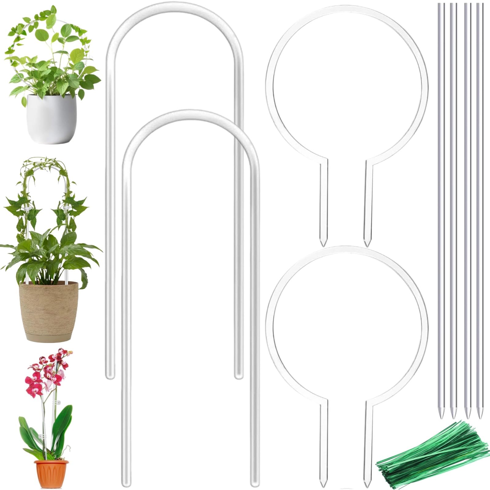 8 Pack Clear Acrylic Plant Trellis for Potted Plants Indoor Outdoor - Thickened U-Shaped & Round Small Trellis for Climbing Plants - Plant Support Stakes for Houseplant Flower Hoya Pothos Vine Ivy