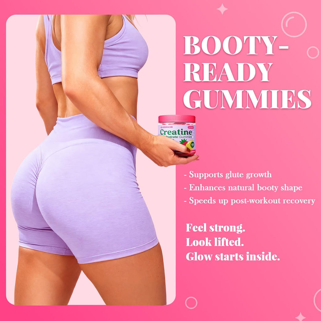 Creatine for Women, Creatine Monohydrate Gummies with Collagen, Vitamin D3 & Calcium for Muscles, Booty & Energy, Flavored Sugar Free Creatine Gummies Post & Pre Workout Supplements (Pack of 2)