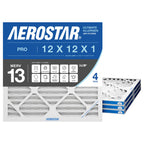 Aerostar 12x12x1 MERV 13 Air Filter, 4 Pack Set of HVAC Furnace Filters, Electrostatic MPR 1500-1900 & FPR 10 (Actual Size: 11 3/4 x 11 3/4 x 3/4 inches)