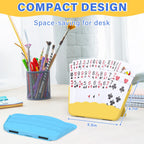 RESOVO Playing Cards Holders Stands Decks w/Foldable Tabletop Stand, 3 Layers Design for Poker UNO Cards, Playing Card Accessories, Set of 4 (2 Blue + 2 Yellow)