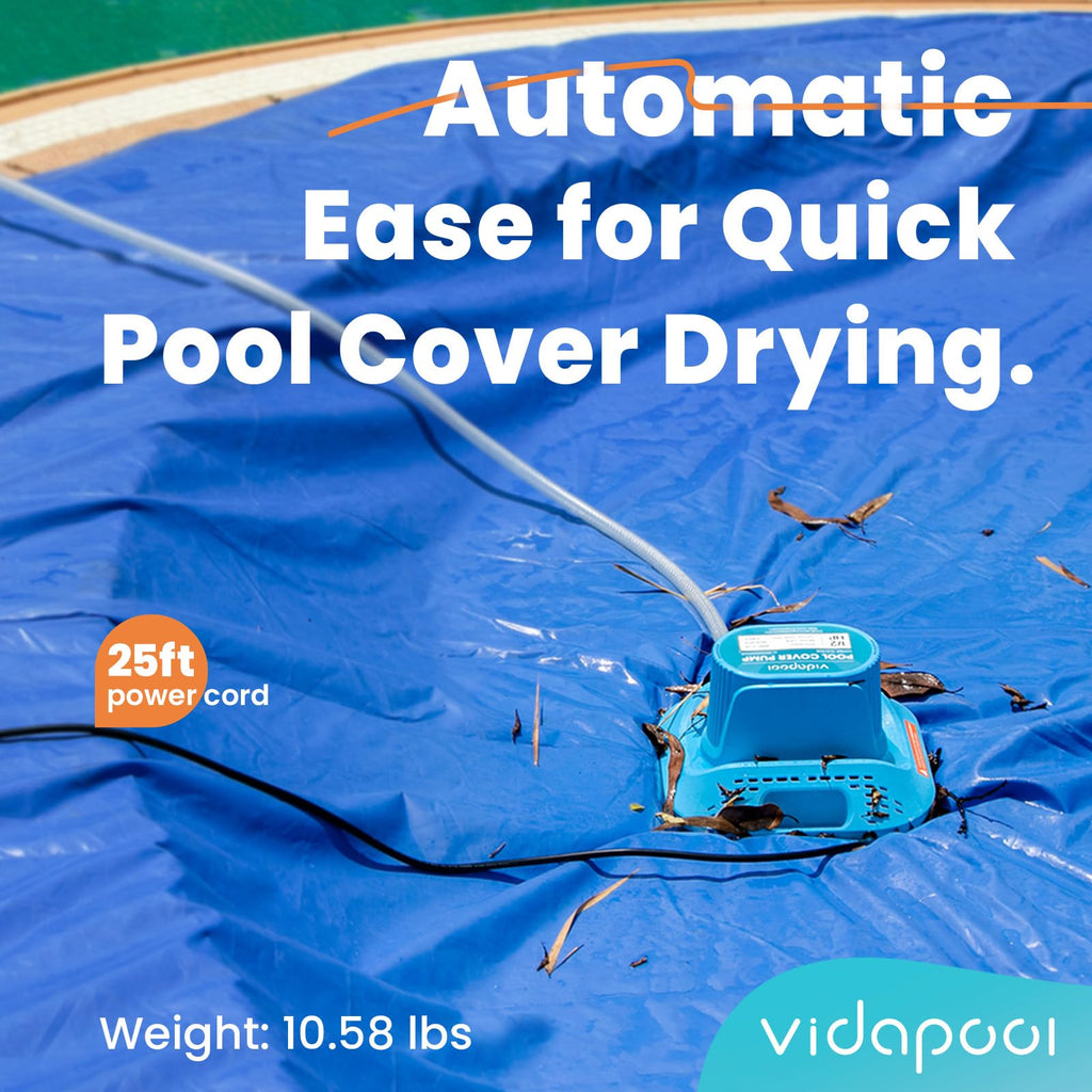 Vidapool 1/2 HP Pool Cover Pump Automatic On Off, Submersible Sump Pump Inground/Above Ground, 2169 GPH Water Removal Pump with 25 Feet Power Cord for Swimming Pool, Pond, Basement, Window Well, Blue