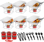 Alpha Living 6 Pack - Disposable Chafing Dish Buffet Set, Half Size Pans, Welded Body Food Warmers for Parties, Fuel Cans Complete Set, Warming Trays