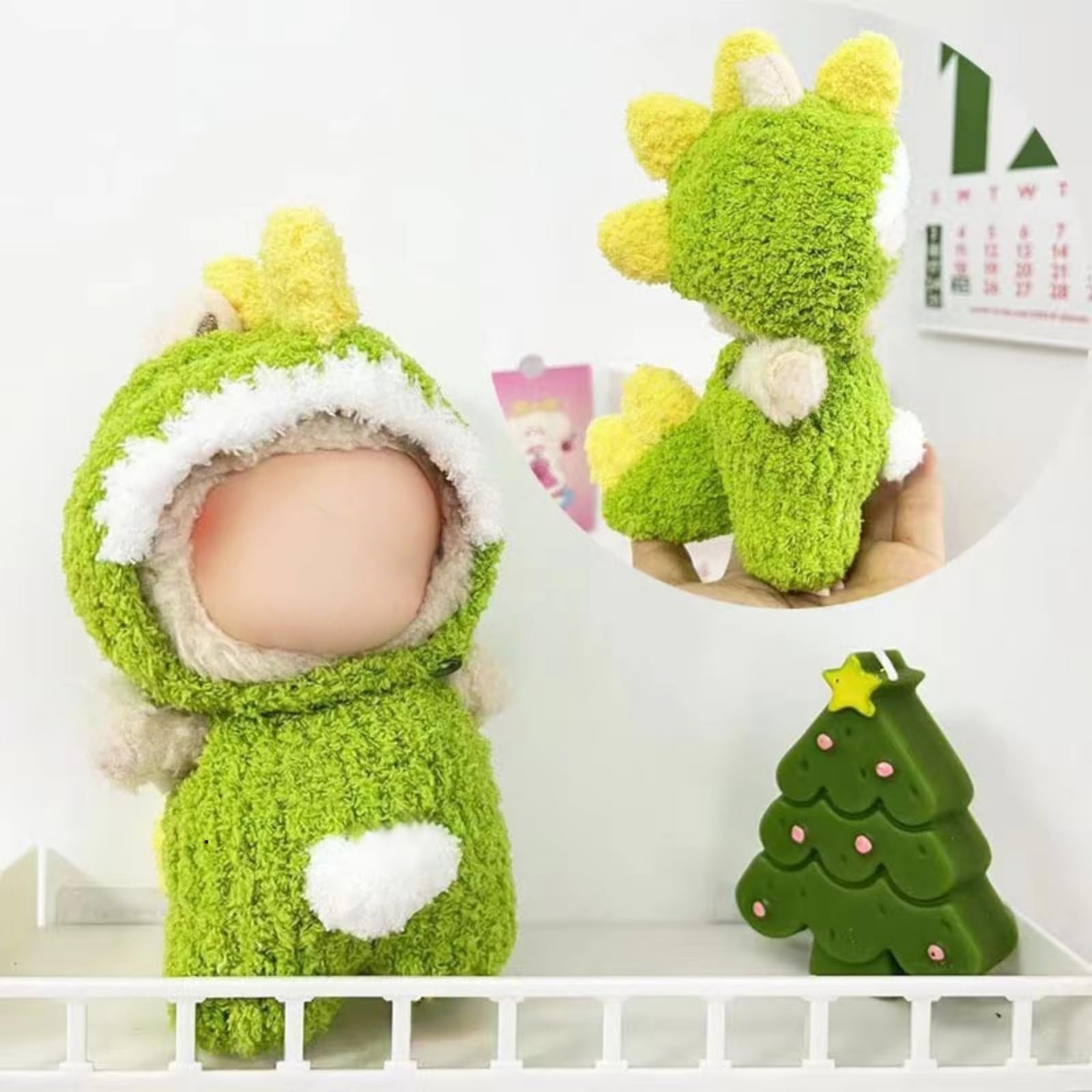 Zimomo Clothes for labubu Dolls - Cute Green Dinosaur Outfit for 6.7 Inch (17cm) (Doll Not Included) - Perfect for Collectors and Dress-Up (Green Dinosaur Set)
