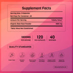 PADMURA Organic Beet Root Powder Capsules 1800mg - Healthy Blood Pressure & Happy Heart | USDA Organic Certified | Non GMO | Gluten Free | Vegan - 120 Veg Capsules