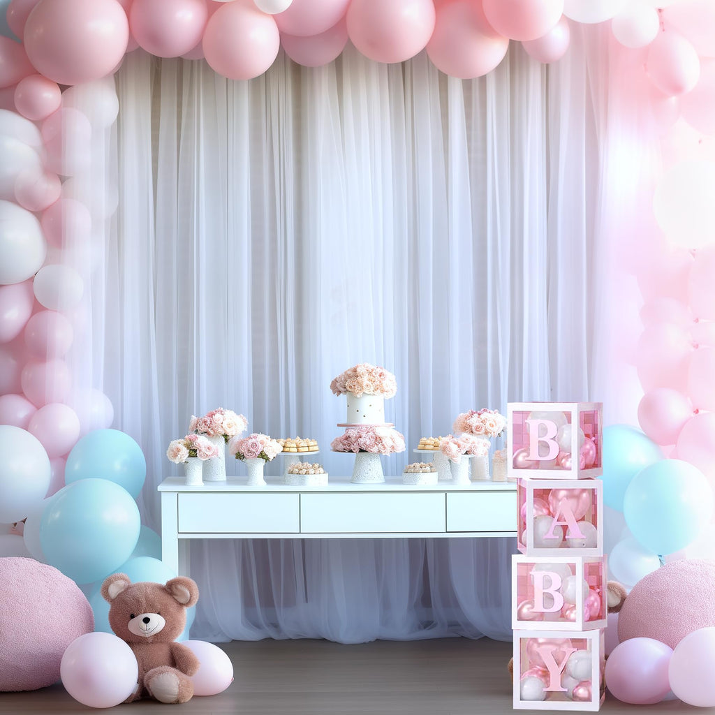 White Tulle Backdrop Curtain for Parties Wedding 10ft x 8ft Sheer Backdrop Curtains for Bridal Shower Birthday Party Baby Shower Ceiling Drapes Christmas Photo Decorations 2 Panels 5ft x 8ft