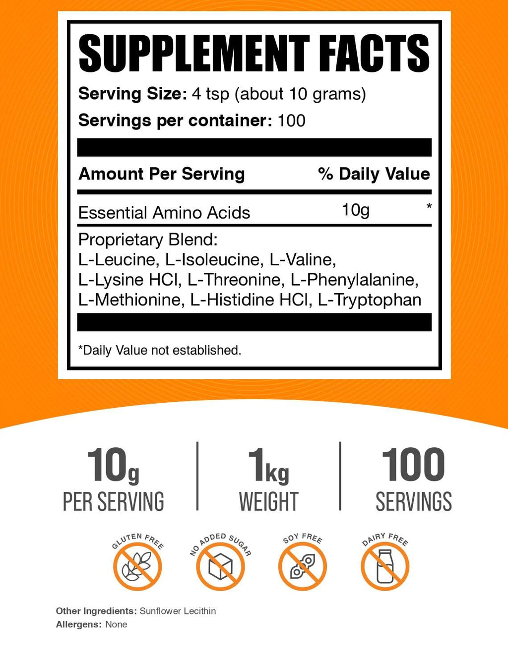 BulkSupplements.com Essential Amino Acids Powder - Essential Amino Acids Supplement, EAA Powder - Unflavored & Gluten Free, 10g per Serving, 1kg (Pack of 5) (11 lbs)