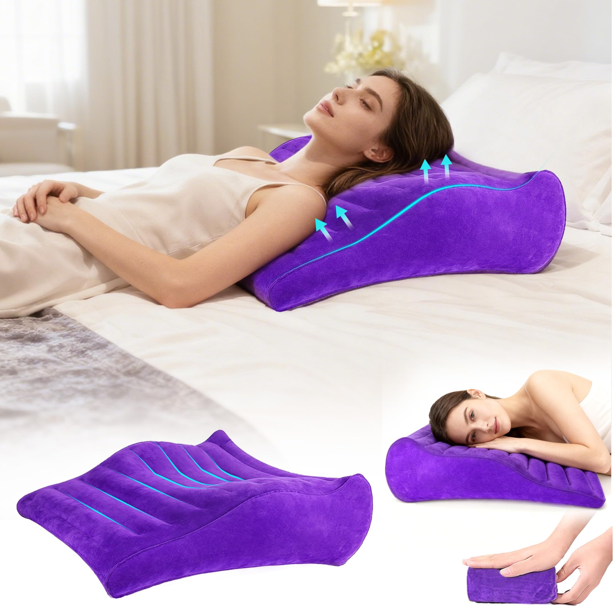 Opertam Inflatable Wedge Pillow for Traveling, Lightweight Wedge Pillow for Acid Reflux Relief, Portable Pillow Wedges for Sleeping, Blow Up Travel Pillow for Camping, Back Lumbar Support