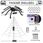 Spider Web Halloween Decorations Outdoor Lights, 125 Purple LED Light Up 16.4Ft Giant Spiderweb & 60" Large Spider & 22 Small Spiders & 20g Stretch Cobweb, 8 Modes Lighted Decor for Yard Outside