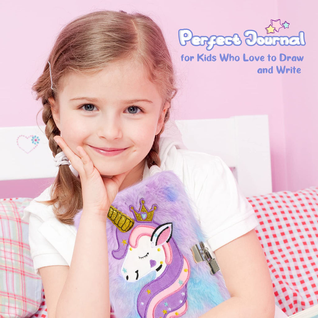 homicozy Kids Unicorn Diary with Lock and Key,Tie-Dye Fuzzy Journal for Girls Ages 6 And Up,Hardcover Notebook with 160 Pages,Cute Stationery Unicorn Gift for Girls