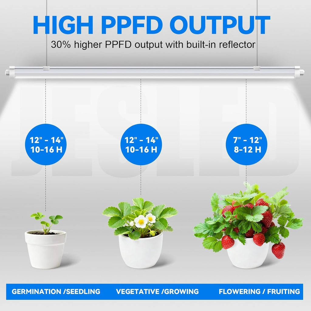 JESLED Waterproof T8 Grow Lights, 4FT 5000K Full Spectrum Daylight, 2Packs