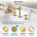 gotonovo Bathroom Faucet 3 Hole 8 Inch Widespread Bathroom Sink Faucet 2 Cross Handles Vintage Lavatory Vanity Mixer Tap with Pop Up Drain, H C Label, Antique Brass