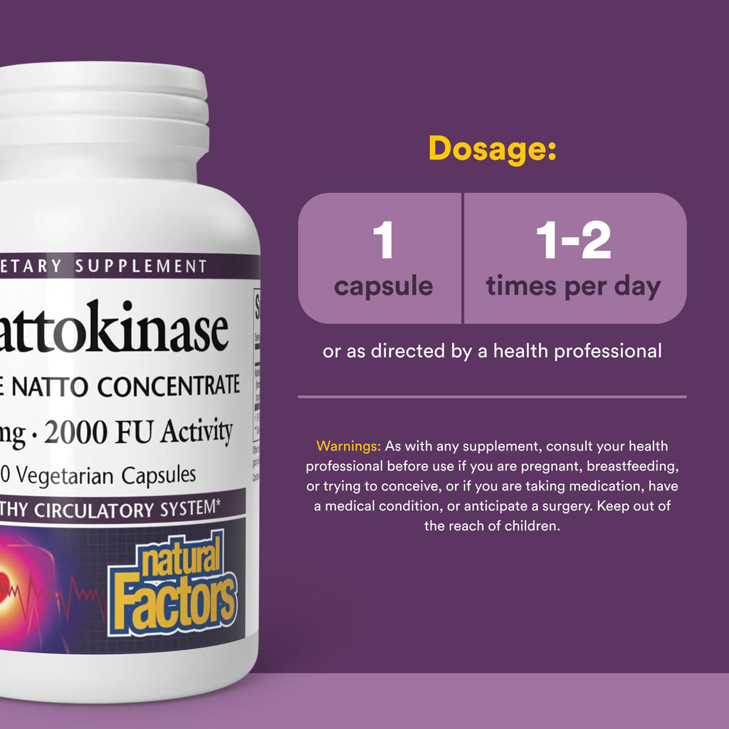 Natural Factors - Nattokinase 100mg, Supports Circulatory Health, 60 Vegetarian Capsules