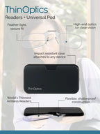 ThinOptics unisex-adult Reading Glasses + Black Universal Pod Case | Black Frames, 2.00 Strength Readers Black Frames / Black Case, 44 mm