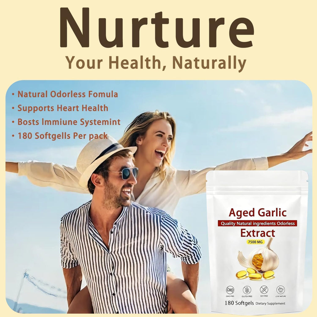 Louma NuvaPure Aged Garlic - 7500mg Odorless, Lumine Aged Garlic Extract, Non-GMO - 180 Softgels