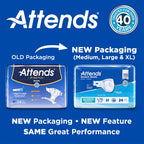 Attends Stretch Adult Disposable Briefs, Large/X-Large, 40"-70" Waist with Tab Closure, Ultimate Absorbency with Dry-Lock Containment Core, 96ct Case