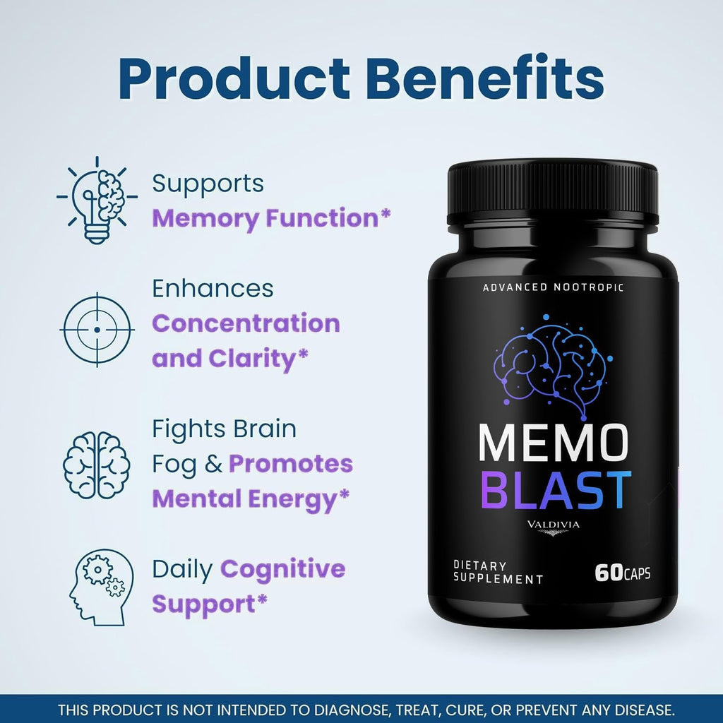 (3 Pack) Memo Blast Capsules - Official MemoBlast Premium Formula Supplement Pills, Advanced Support Formula for Overall Health & Wellness, All Natural Vive Nervo Review, 180 Capsules for 3 Months
