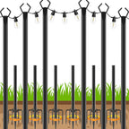 AHRLHR 6 Pack String Light Poles, Outdoor String Light Pole 10 ft Forked Metal Light Pole with Adjustable Outdoor Light Stand, Deck, Backyard, Garden, Wedding, Rustproof and Sturdy with Hooks.