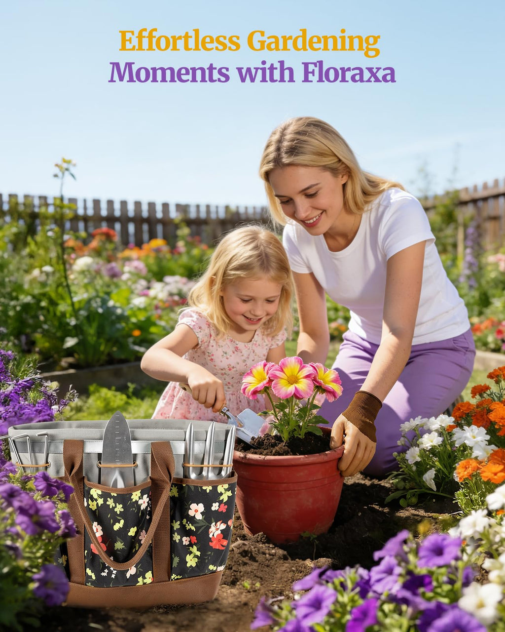 Floraxa 10Pcs Garden Tool Set, Rust-Proof Stainless Steel, Ash Wood Handles