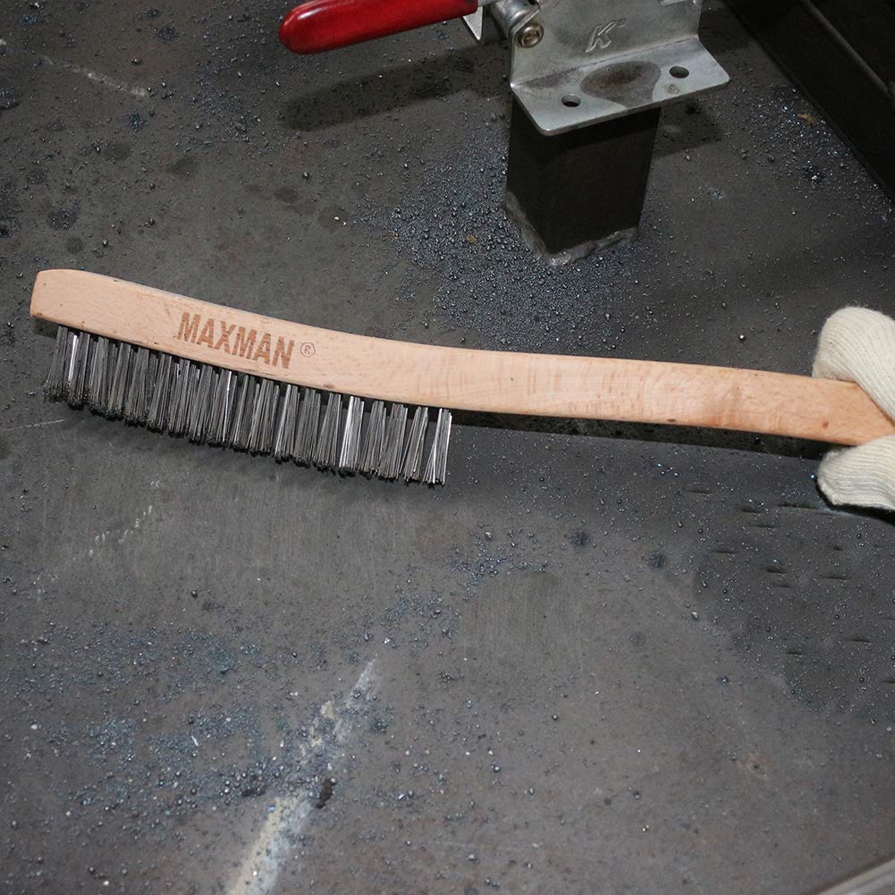 MAXMAN Wire Brush, 14" Stainless Steel Bristle, Heavy Duty Rust Remover