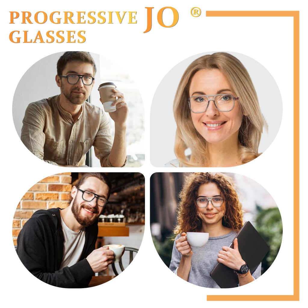 JO Progressive Multifocus Reading Glasses Men Women - No Line Progressive Reader Half-Rim for Mid-Near (Black/Tortoise, 2.50, x)