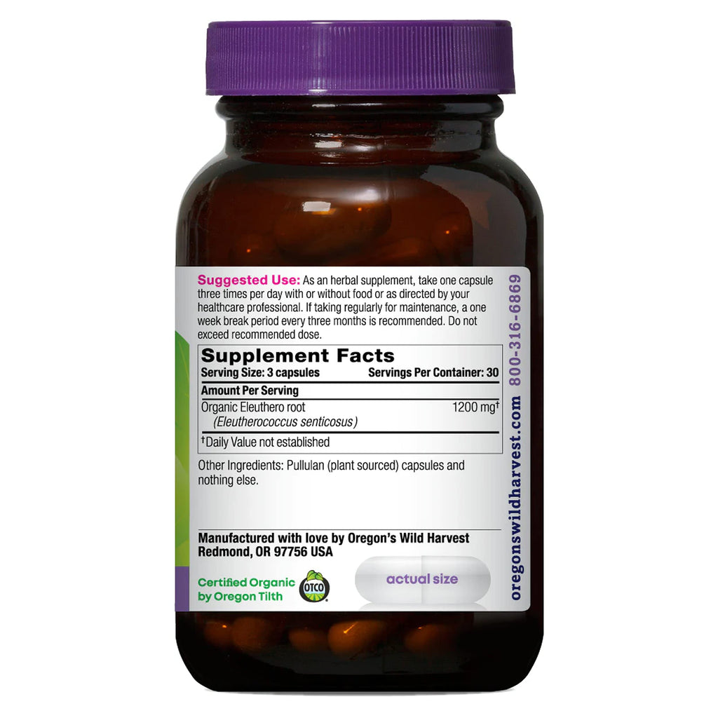 Oregon's Wild Harvest Non-GMO Eleuthero Capsules, Organic Herbal Supplements, 90 Count