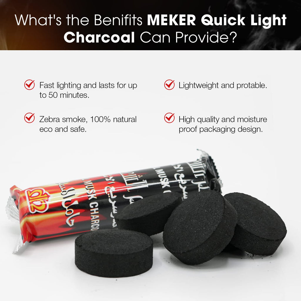 MEKER Quick Light Charcoal Briquettes, Charcoal Disk Lights, 33 mm Nature Coal Disks, Instant Fire Coal Tablet, Charcoal Burner (200Pcs)