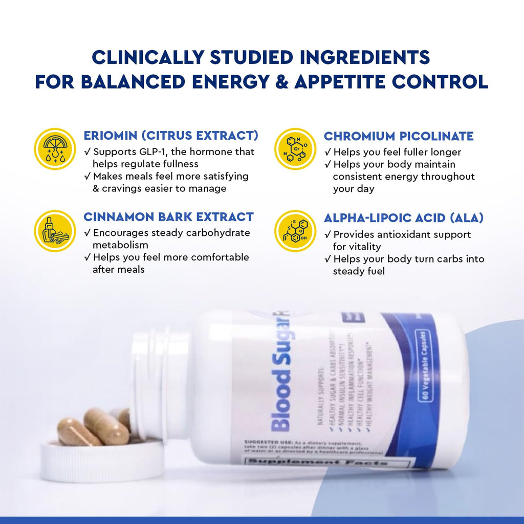 JJ Smith Sugar Focus – Glucose Control Complex with Eriomin, Cinnamon Bark, Chromium Picolinate & Alpha Lipoic Acid – GLP-1 Supplement for Cravings, Control, Energy & Healthy Weight.